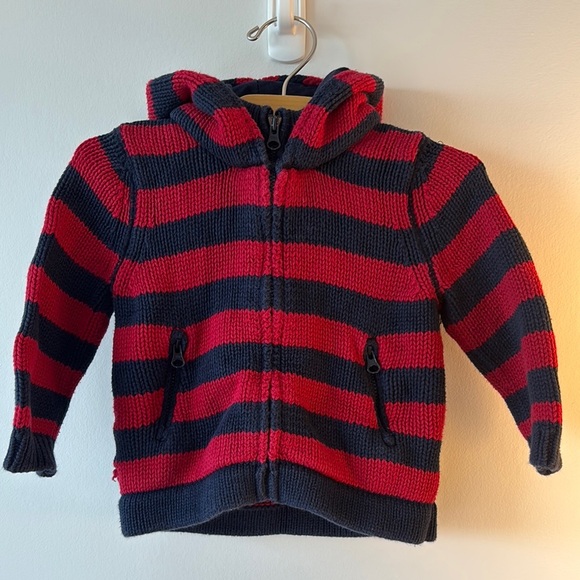 GAP Red and Black Striped Sweater with Hood - Picture 1 of 3
